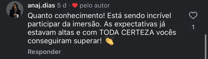 Comentário de participante da Imersão PQV