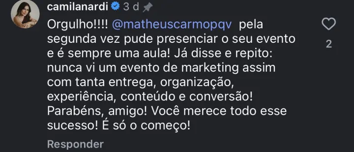 Comentário de participante da Imersão PQV