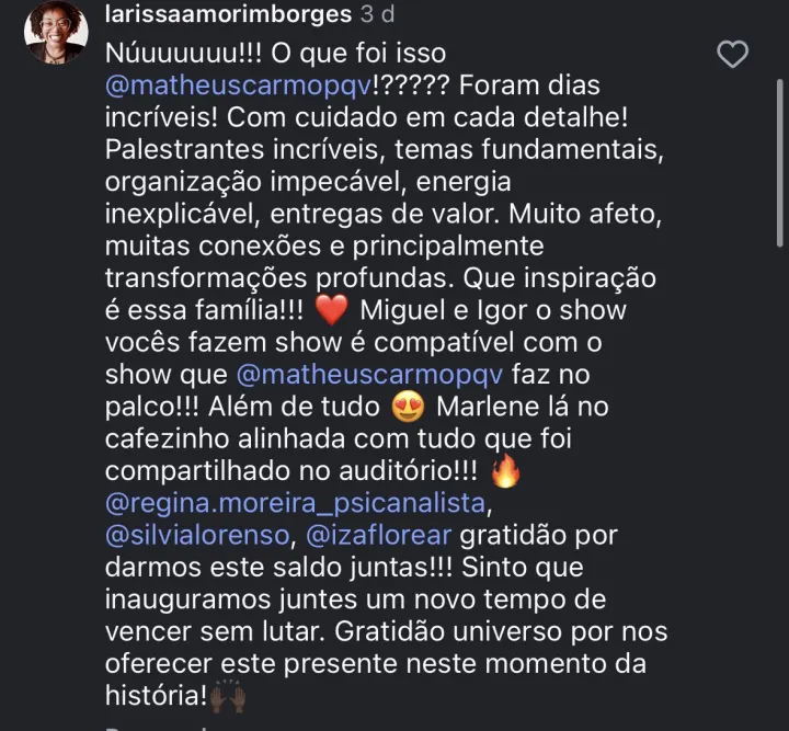 Comentário de participante da Imersão PQV