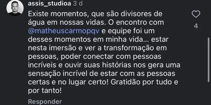 Comentário de participante da Imersão PQV