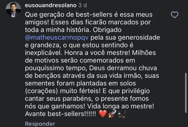 Comentário de participante da Imersão PQV