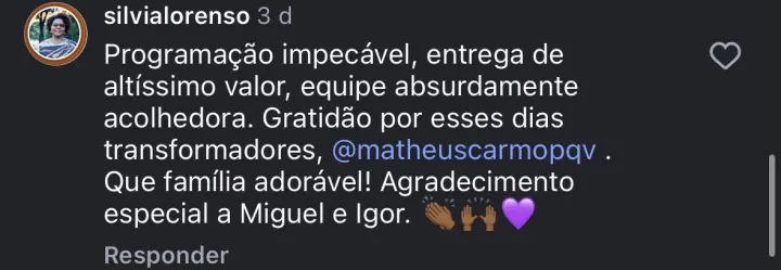 Comentário de participante da Imersão PQV