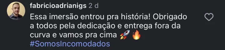Comentário de participante da Imersão PQV