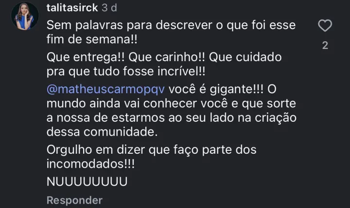 Comentário de participante da Imersão PQV