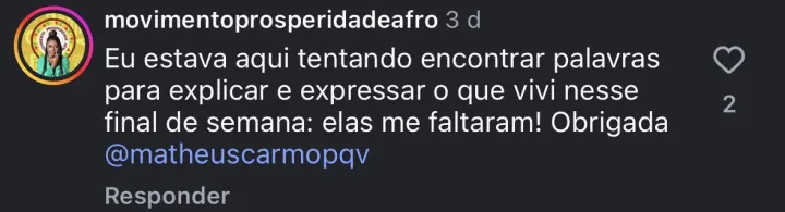 Comentário de participante da Imersão PQV