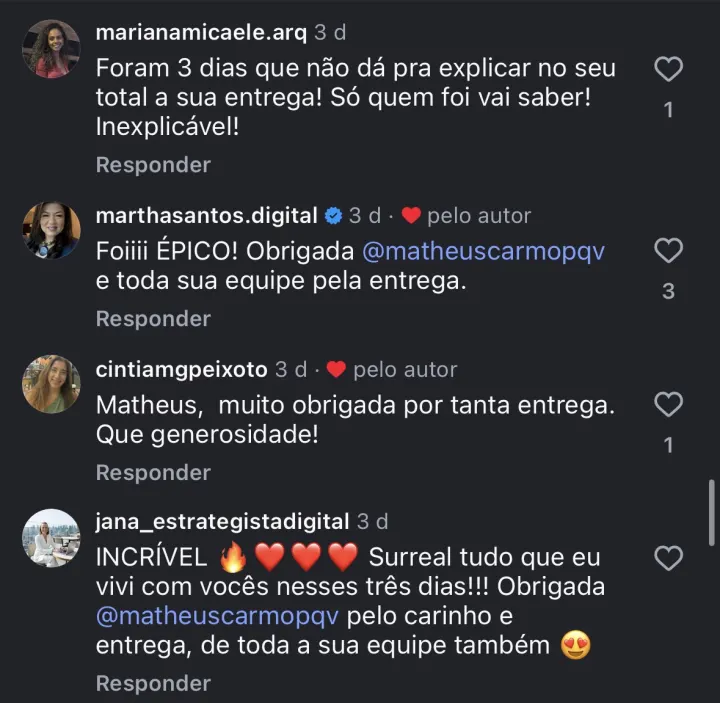 Comentário de participante da Imersão PQV