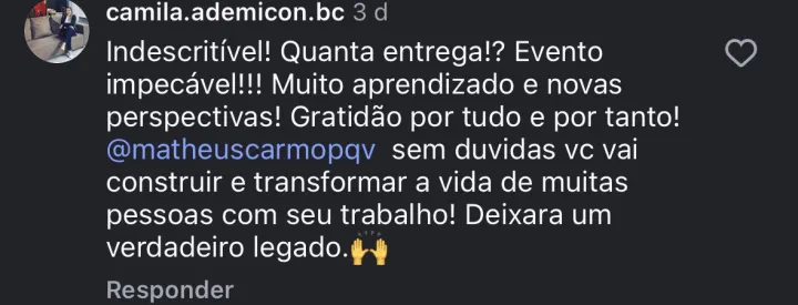 Comentário de participante da Imersão PQV