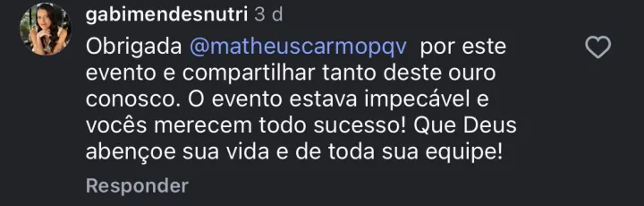 Comentário de participante da Imersão PQV