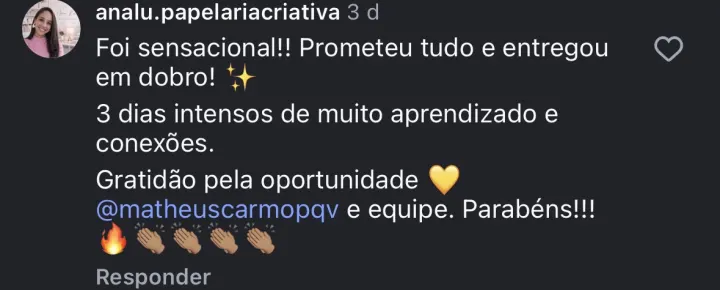 Comentário de participante da Imersão PQV