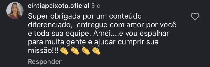 Comentário de participante da Imersão PQV