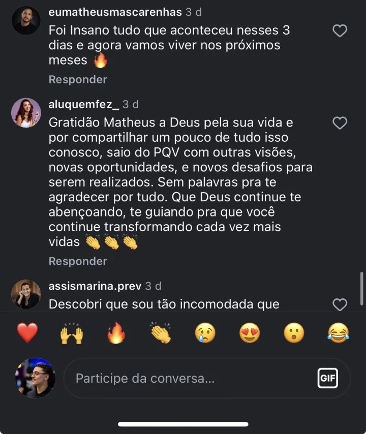 Comentário de participante da Imersão PQV