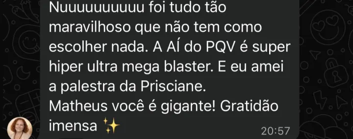 Comentário de participante da Imersão PQV