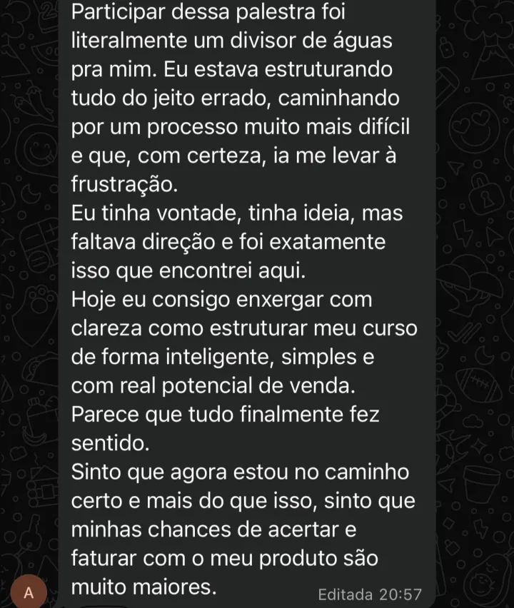 Comentário de participante da Imersão PQV