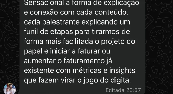 Comentário de participante da Imersão PQV