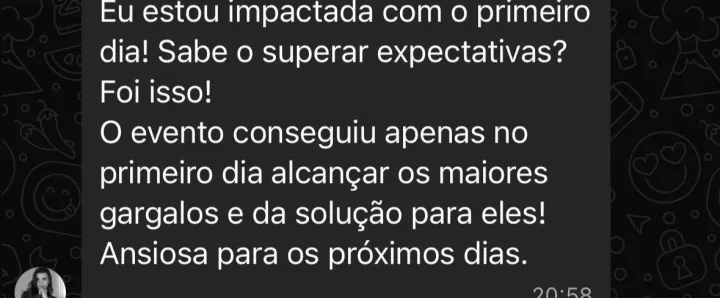 Comentário de participante da Imersão PQV