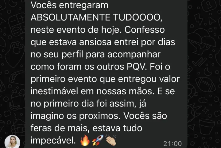 Comentário de participante da Imersão PQV
