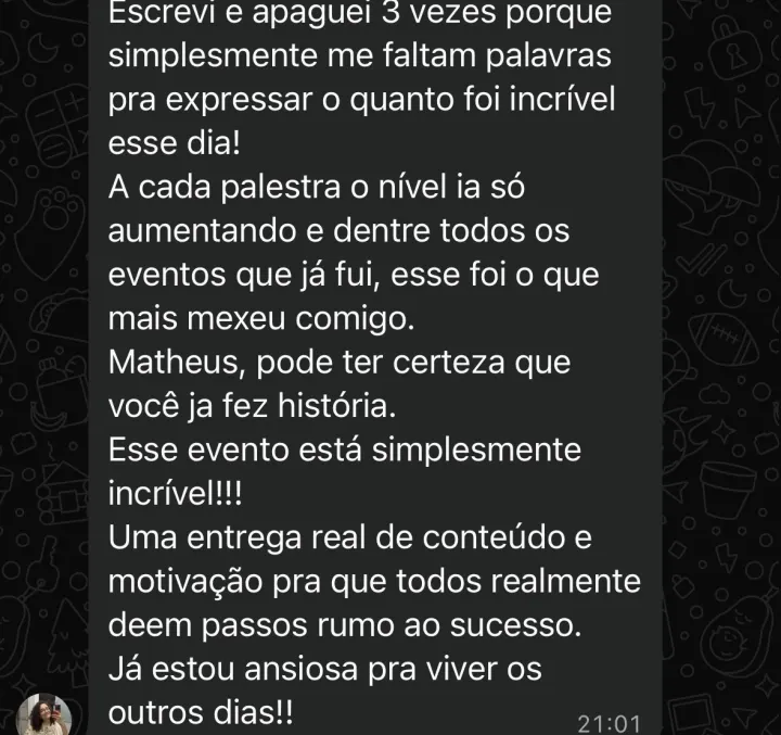 Comentário de participante da Imersão PQV