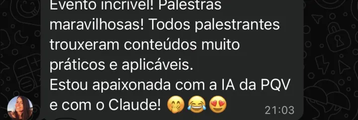 Comentário de participante da Imersão PQV