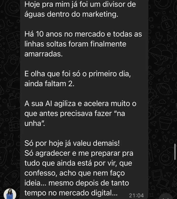Comentário de participante da Imersão PQV