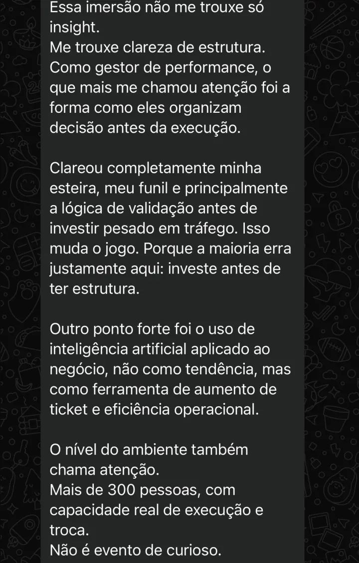 Comentário de participante da Imersão PQV