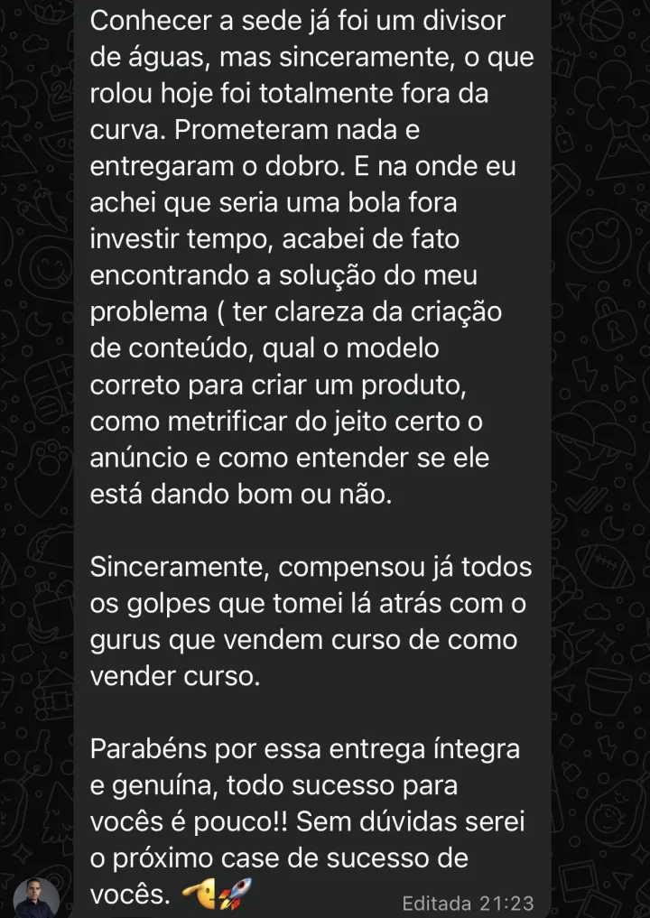 Comentário de participante da Imersão PQV