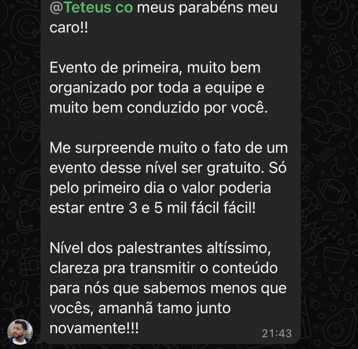 Comentário de participante da Imersão PQV