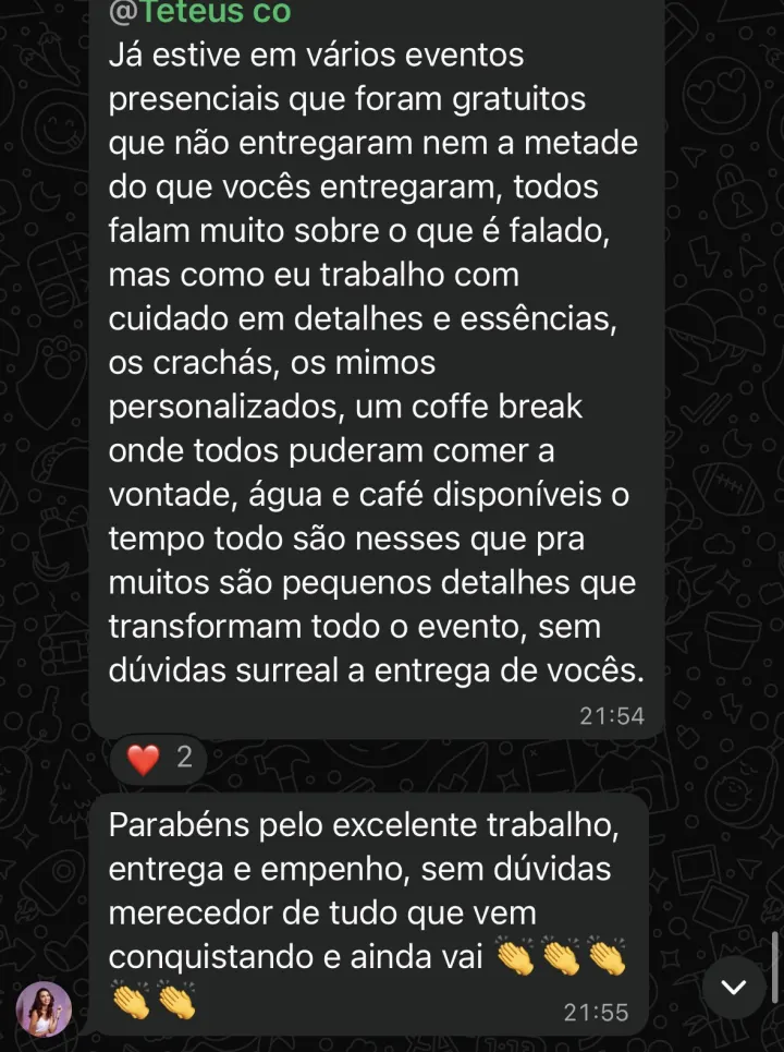 Comentário de participante da Imersão PQV