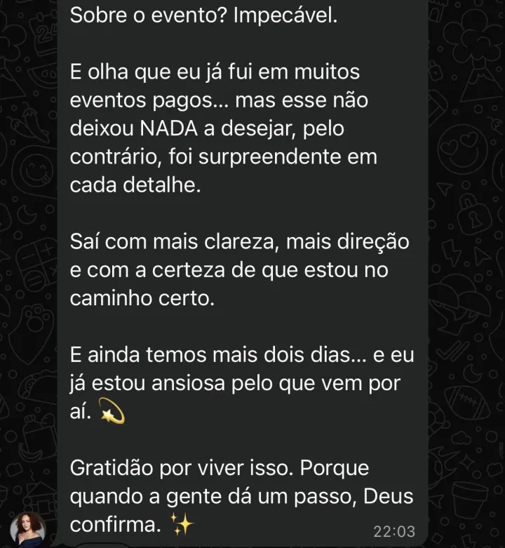 Comentário de participante da Imersão PQV