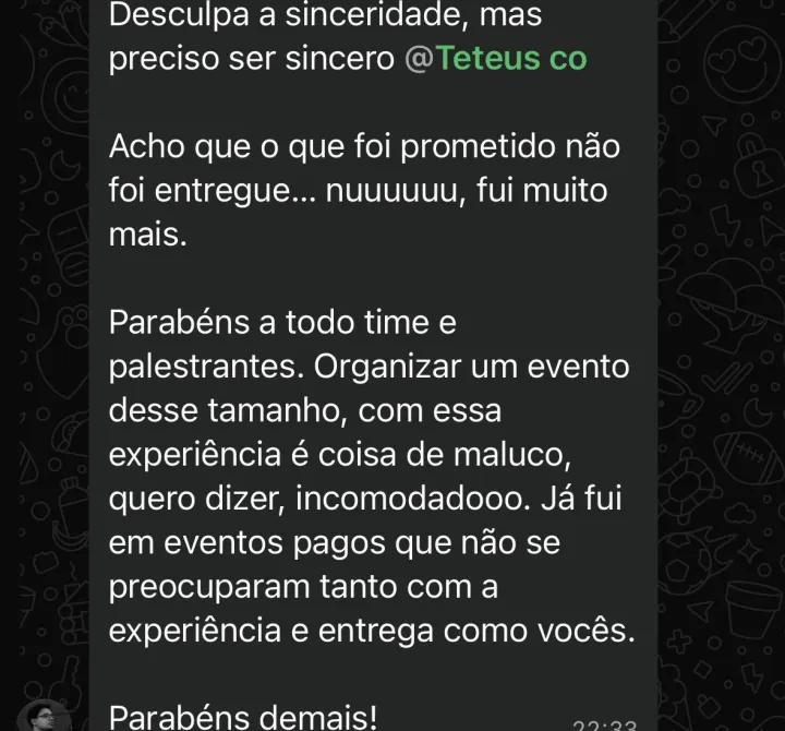 Comentário de participante da Imersão PQV