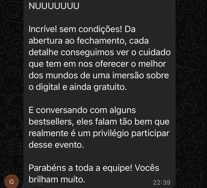 Comentário de participante da Imersão PQV